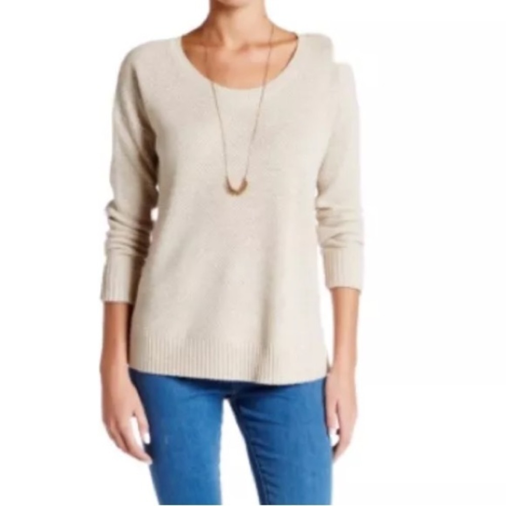 Madewell Cream Chronicle Texture High Low Hem Pullover Sweater Size Large